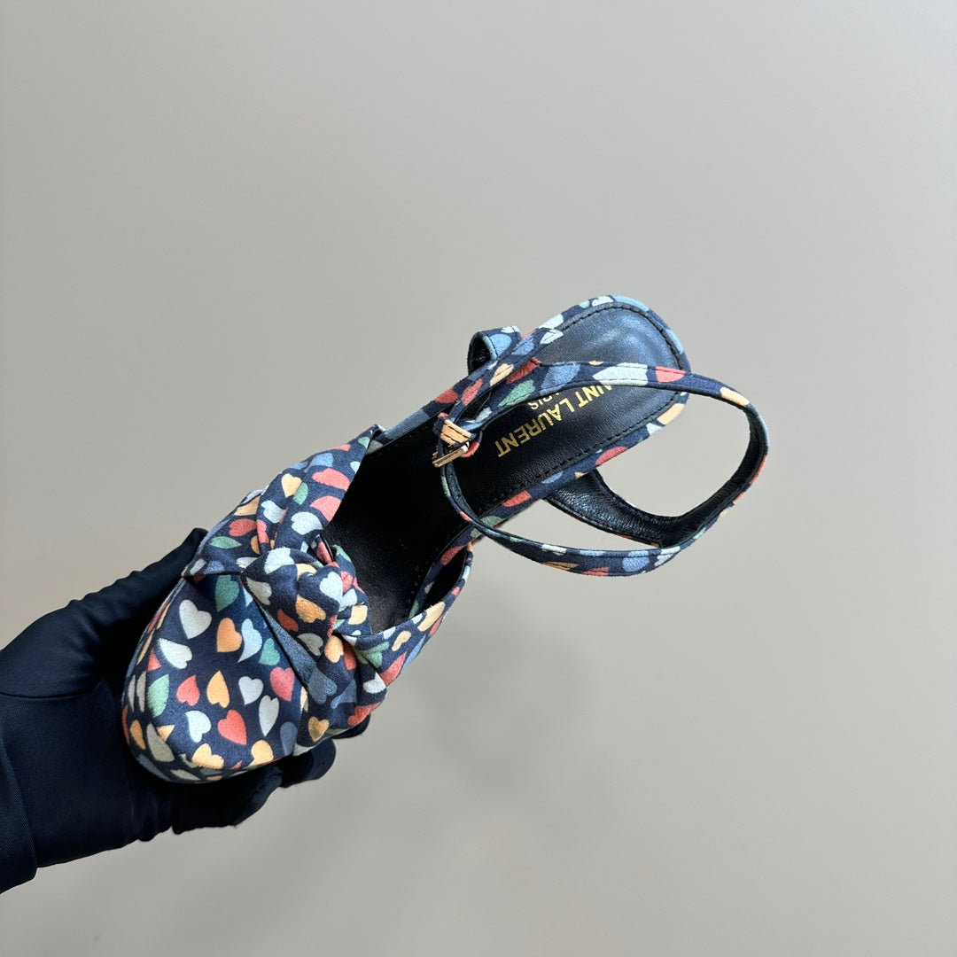 BIANCA PLATFORM SANDALS IN COLORFUL HEARTS PRINT VELVET - 35