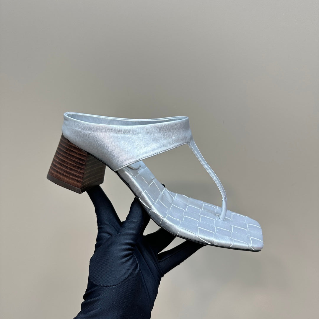 MARELLA THONG IN SILVER LEATHER WITH SIGNATURE INTRECCIATO INSOLE 55 MM - 35