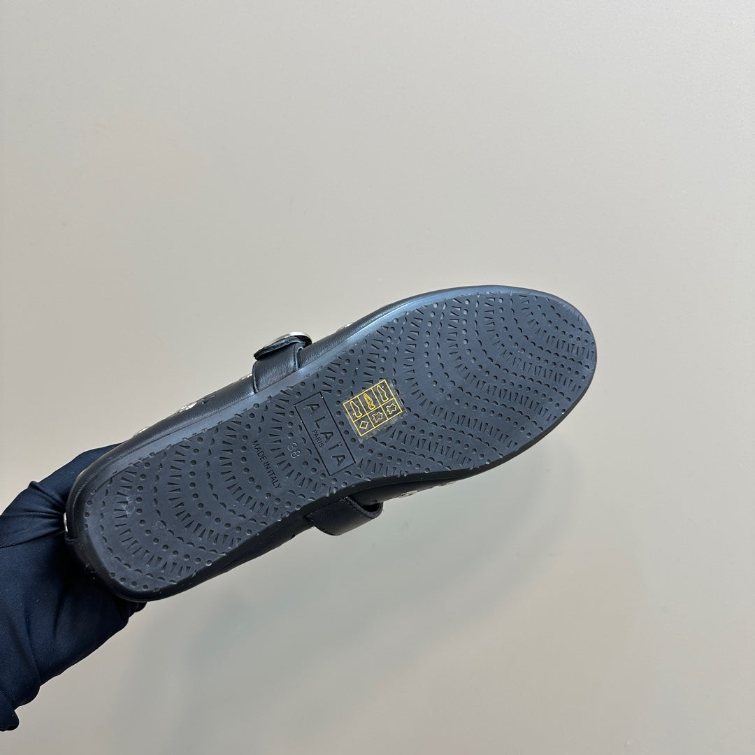 STRASS BALLET FLATS IN BLACK CALFSKIN - 34