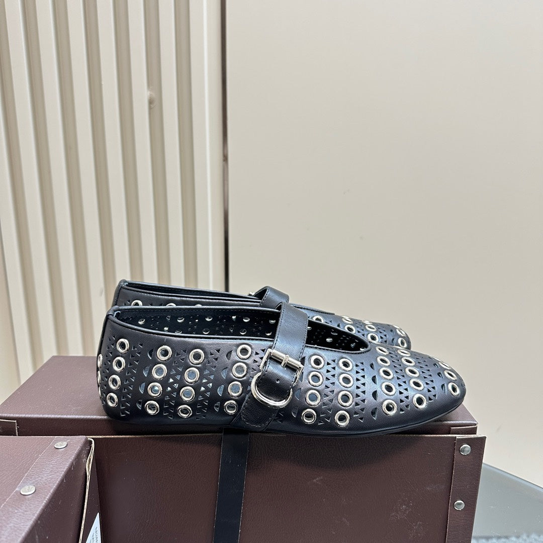STRASS BALLET FLATS IN BLACK CALFSKIN - 34