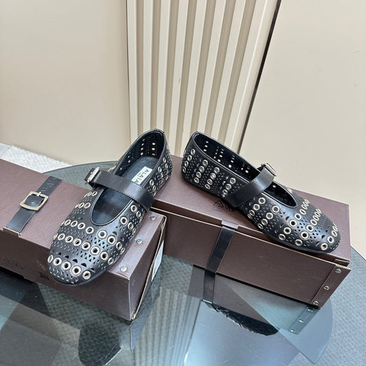 STRASS BALLET FLATS IN BLACK CALFSKIN - 34