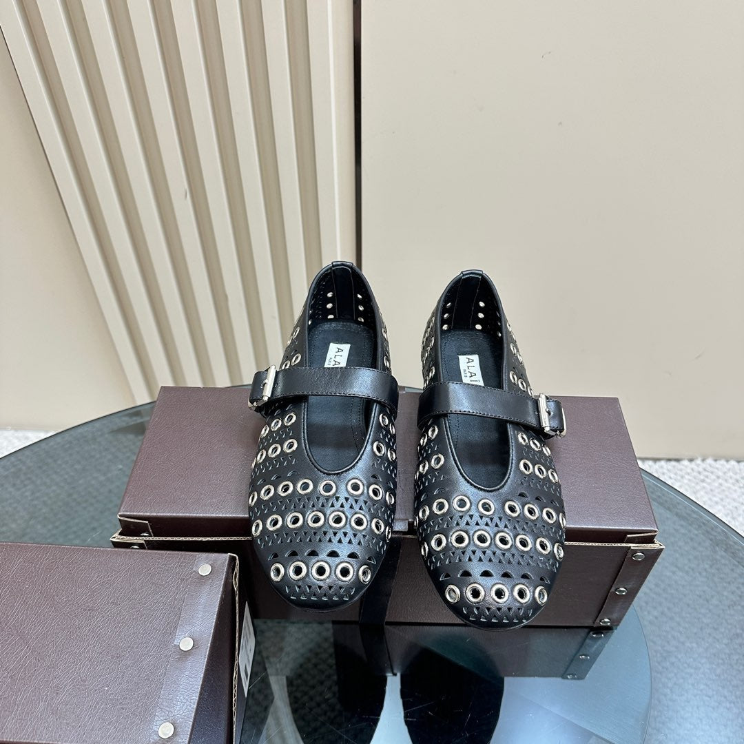 STRASS BALLET FLATS IN BLACK CALFSKIN - 34