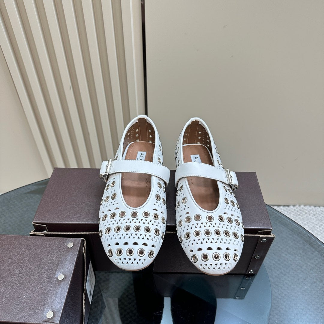 STRASS BALLET FLATS IN WHITE CALFSKIN - 34