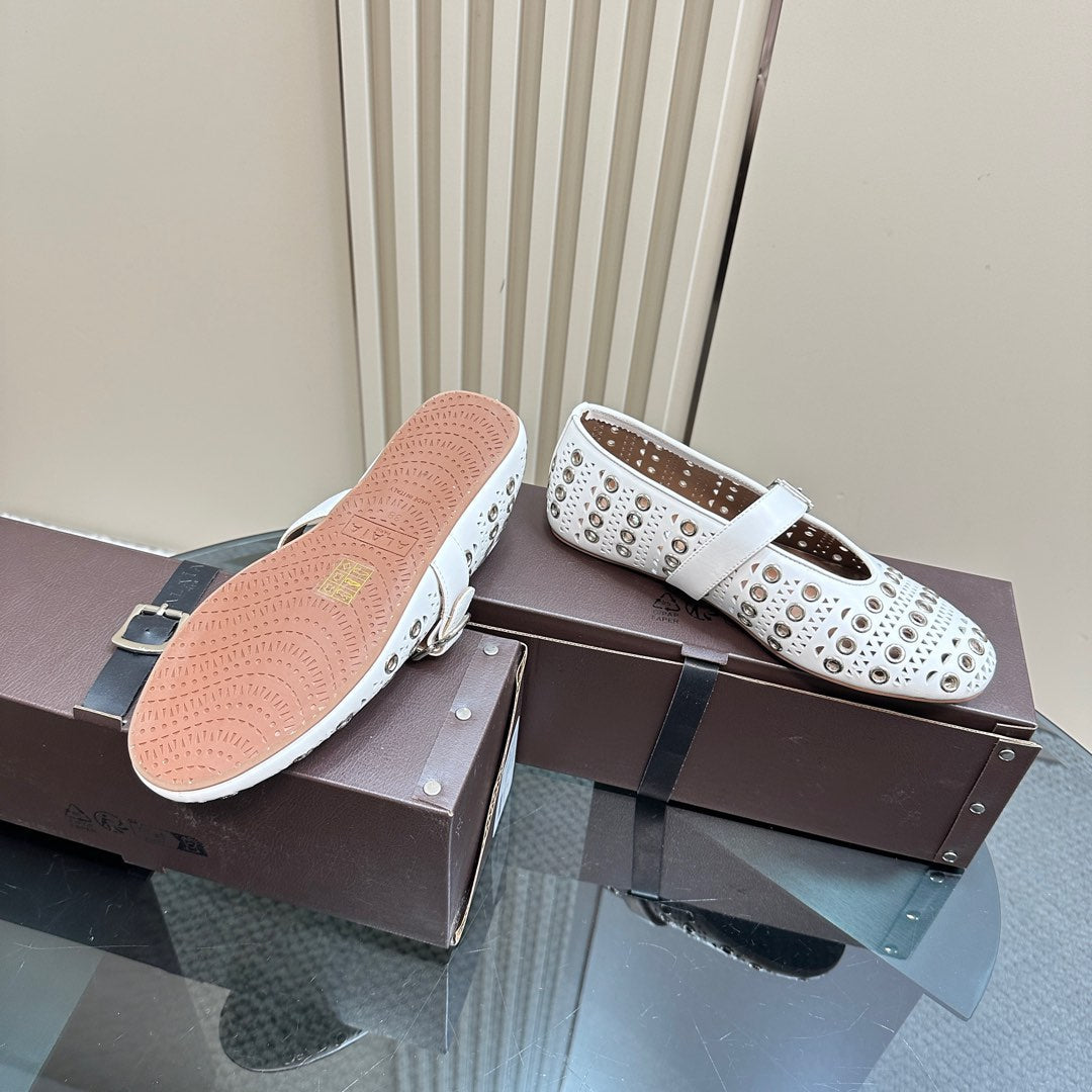STRASS BALLET FLATS IN WHITE CALFSKIN - 34