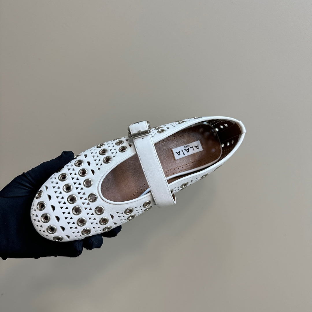 STRASS BALLET FLATS IN WHITE CALFSKIN - 34