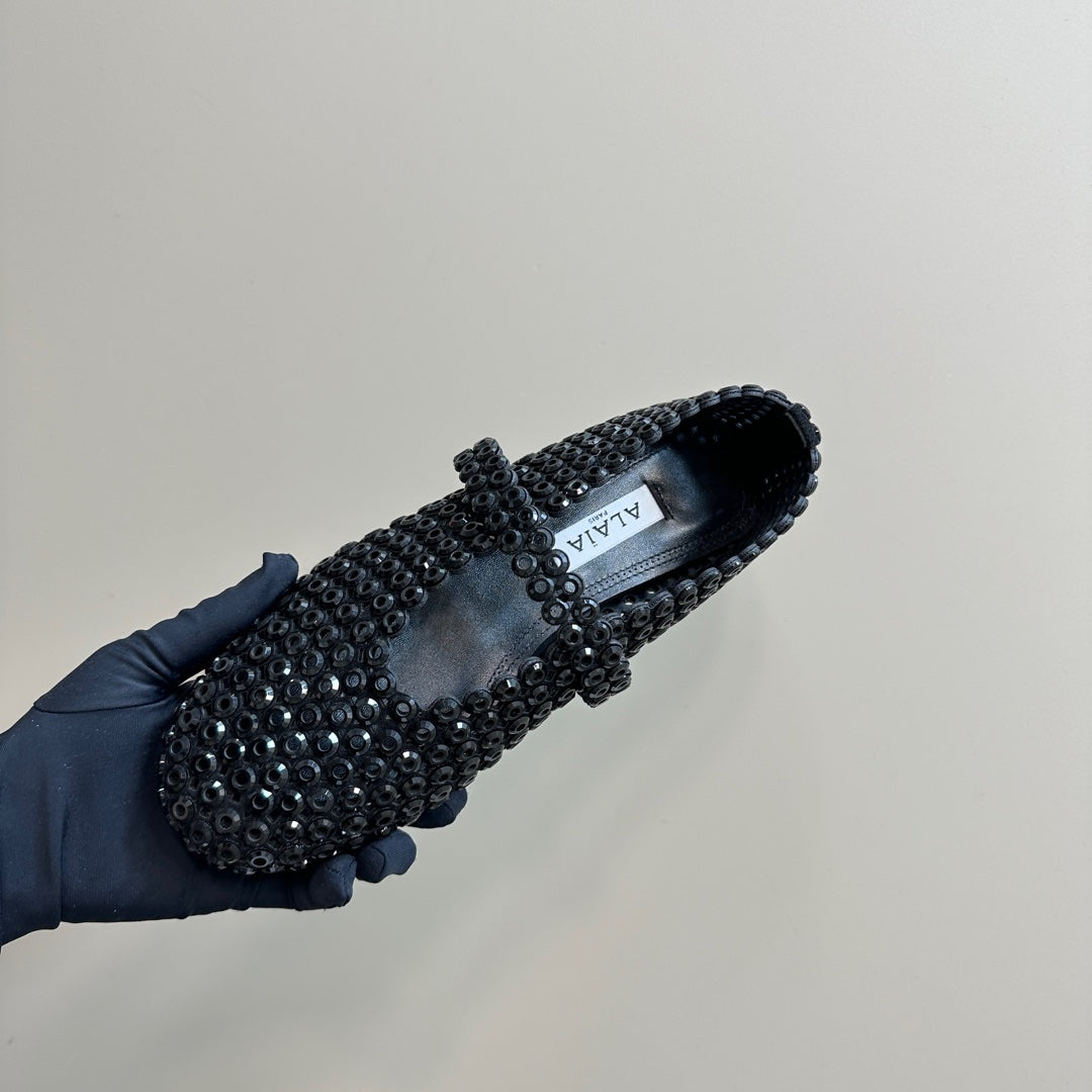BALLET FLATS IN GLASS EYELET SUEDE GOATSKIN BLACK - 35