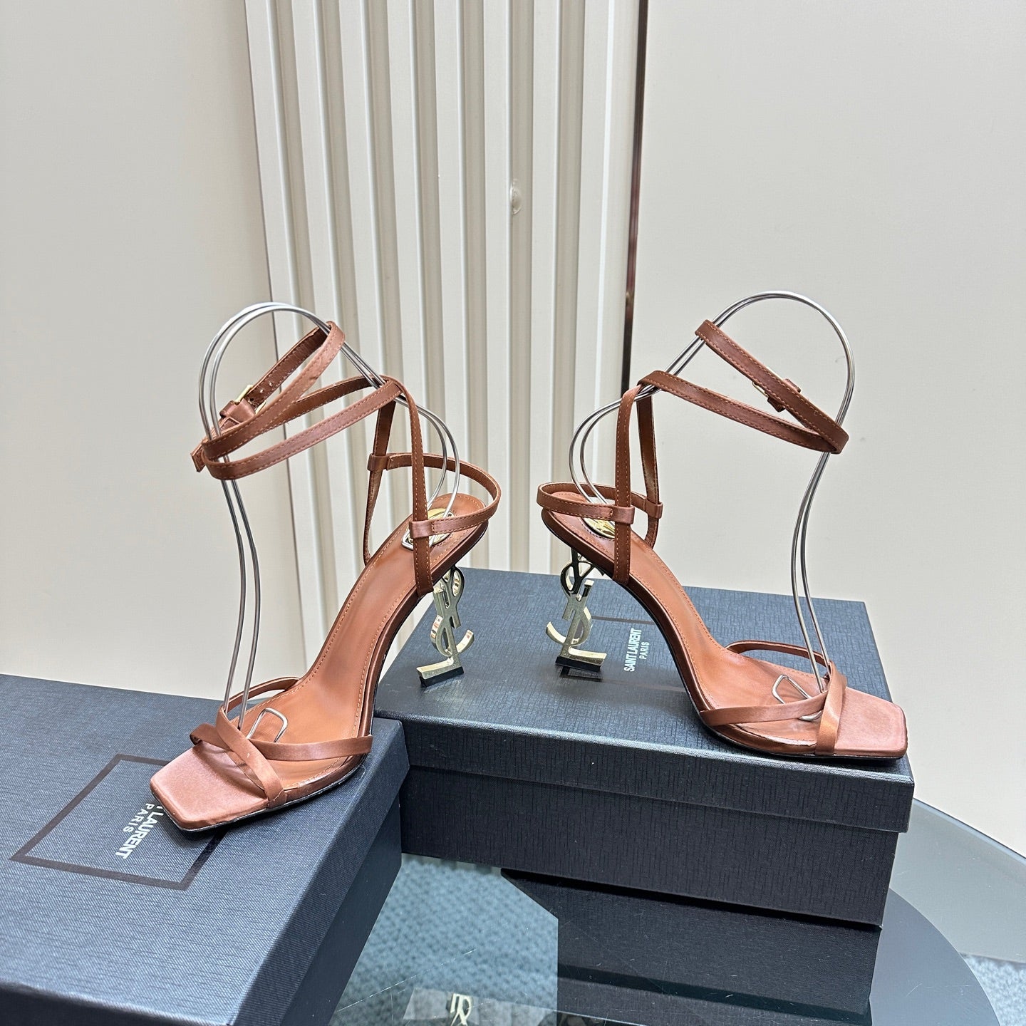 OPYUM HIGH SANDALS IN BROWN SILK - 35