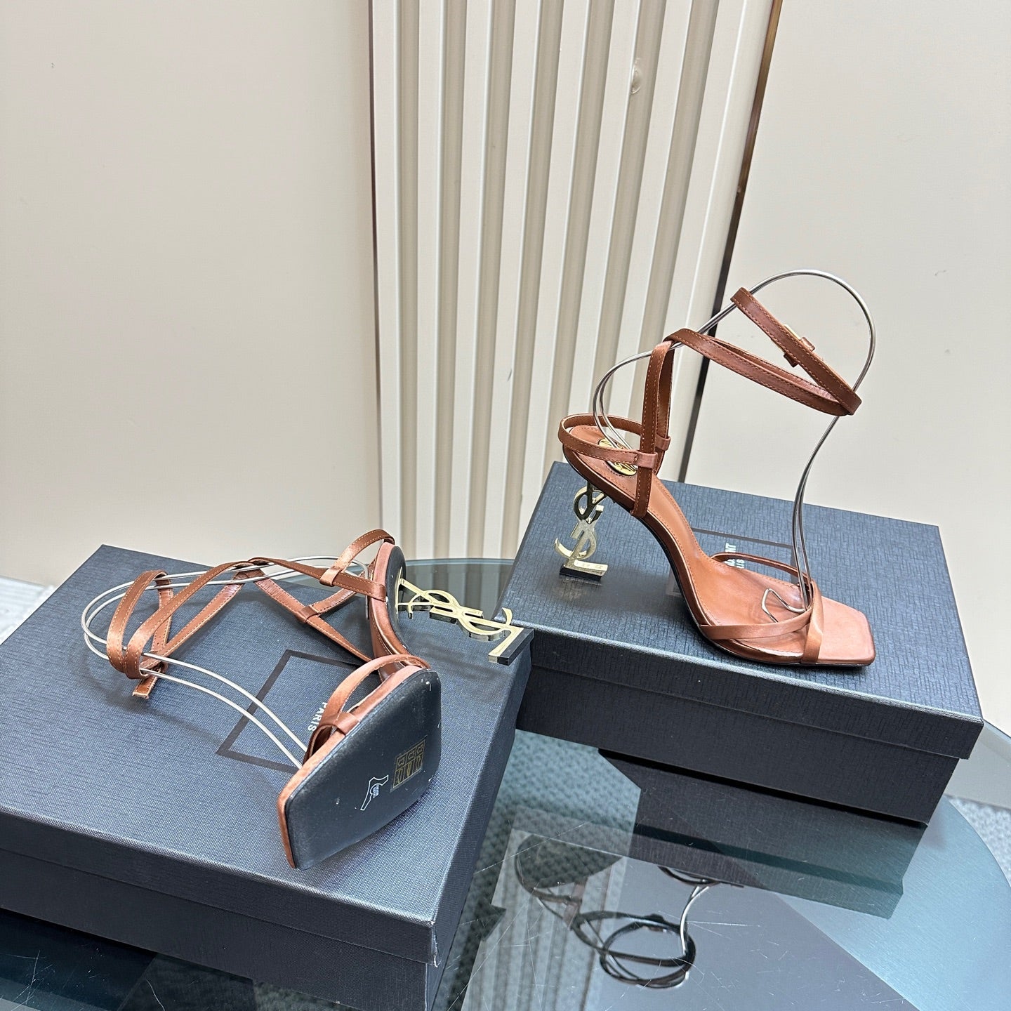 OPYUM HIGH SANDALS IN BROWN SILK - 35