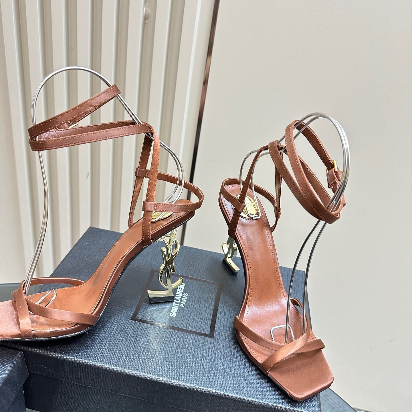 OPYUM HIGH SANDALS IN BROWN SILK - 35