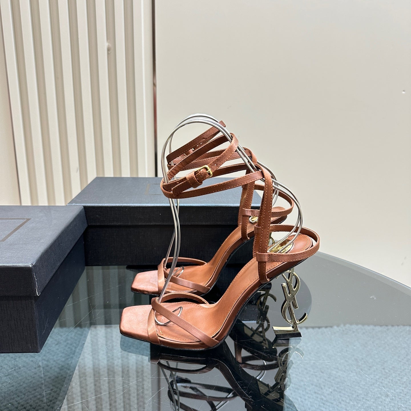 OPYUM HIGH SANDALS IN BROWN SILK - 35