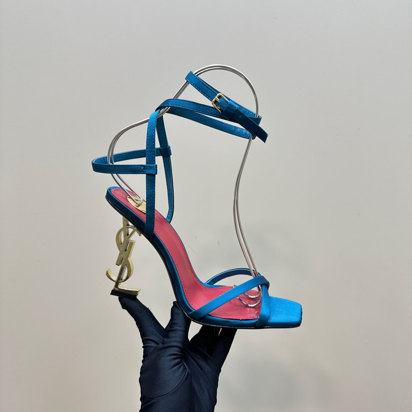 OPYUM HIGH SANDALS IN DUCK BLUEE SILK - 35