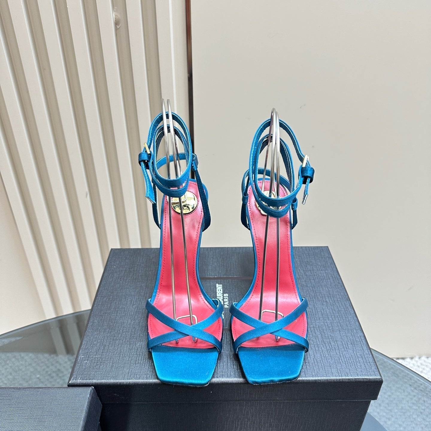 OPYUM HIGH SANDALS IN DUCK BLUEE SILK - 35