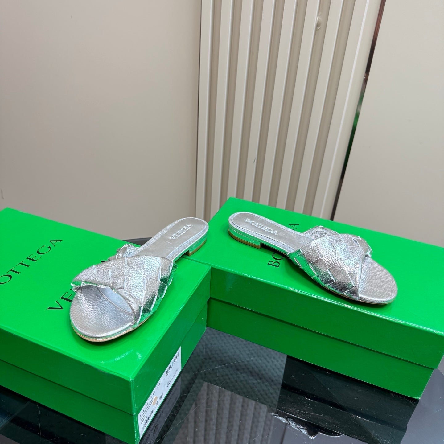 BLINK FLAT MULE IN SILVER INTRECCIATO LEATHER - 35