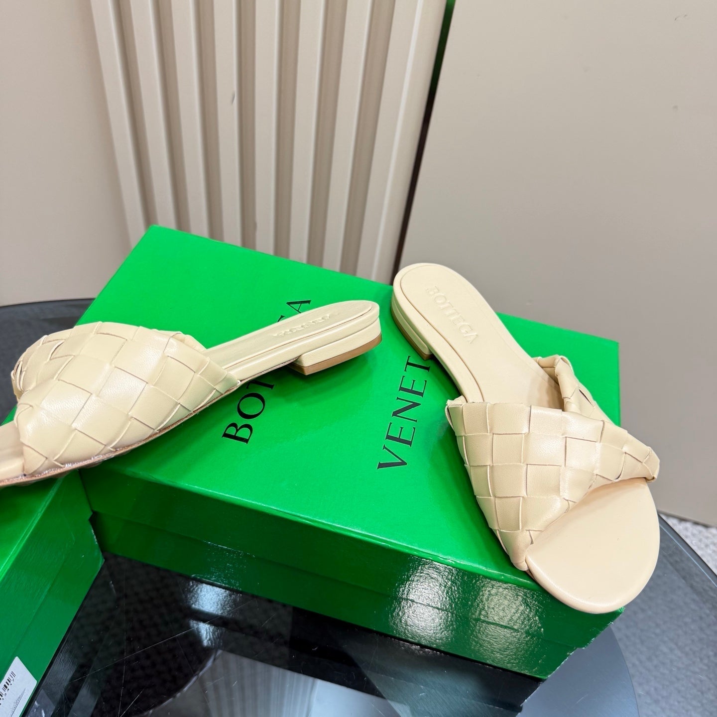 BLINK FLAT MULE IN PALE YELLOW INTRECCIATO LEATHER - 35
