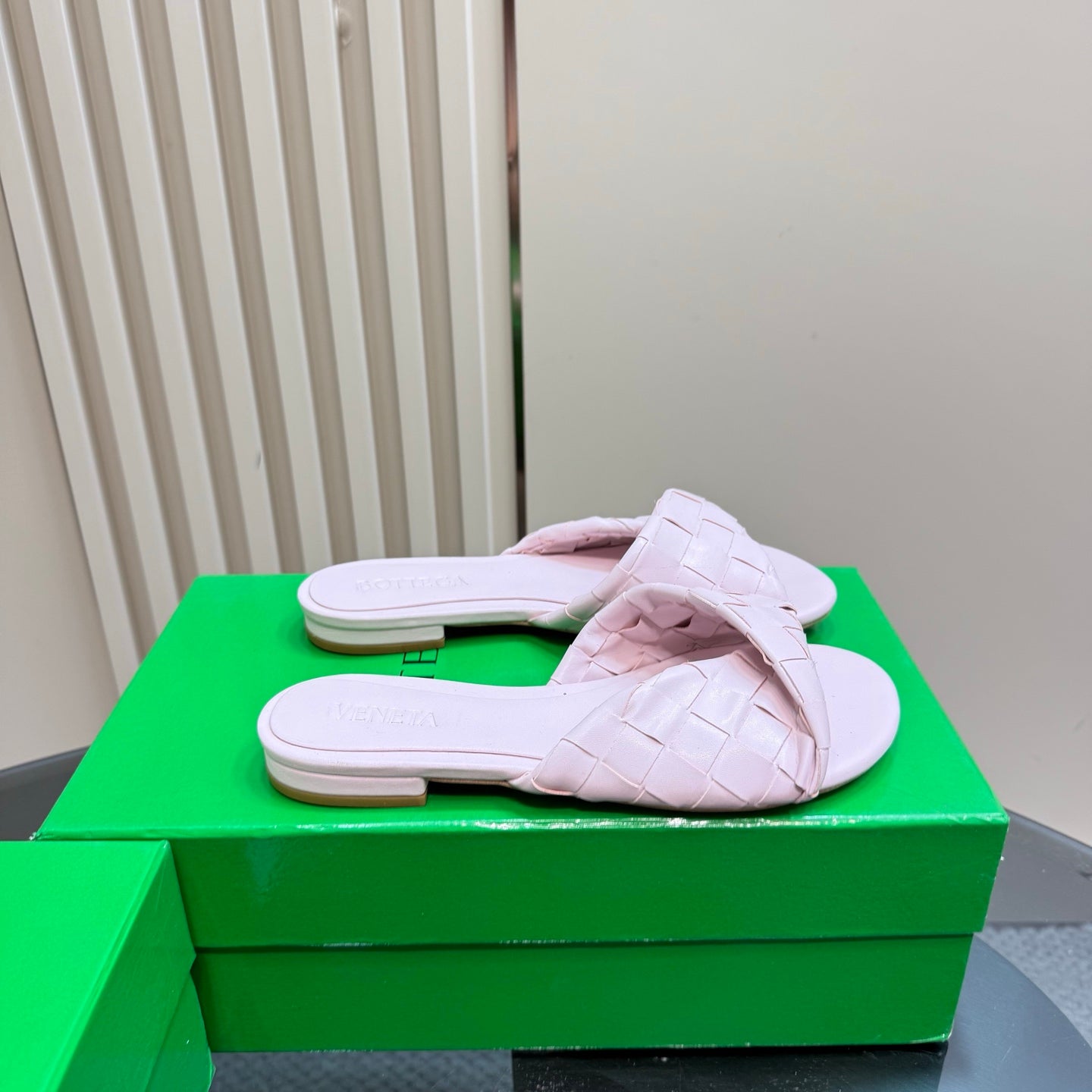 BLINK FLAT MULE IN LIGHT PINK INTRECCIATO LEATHER - 35