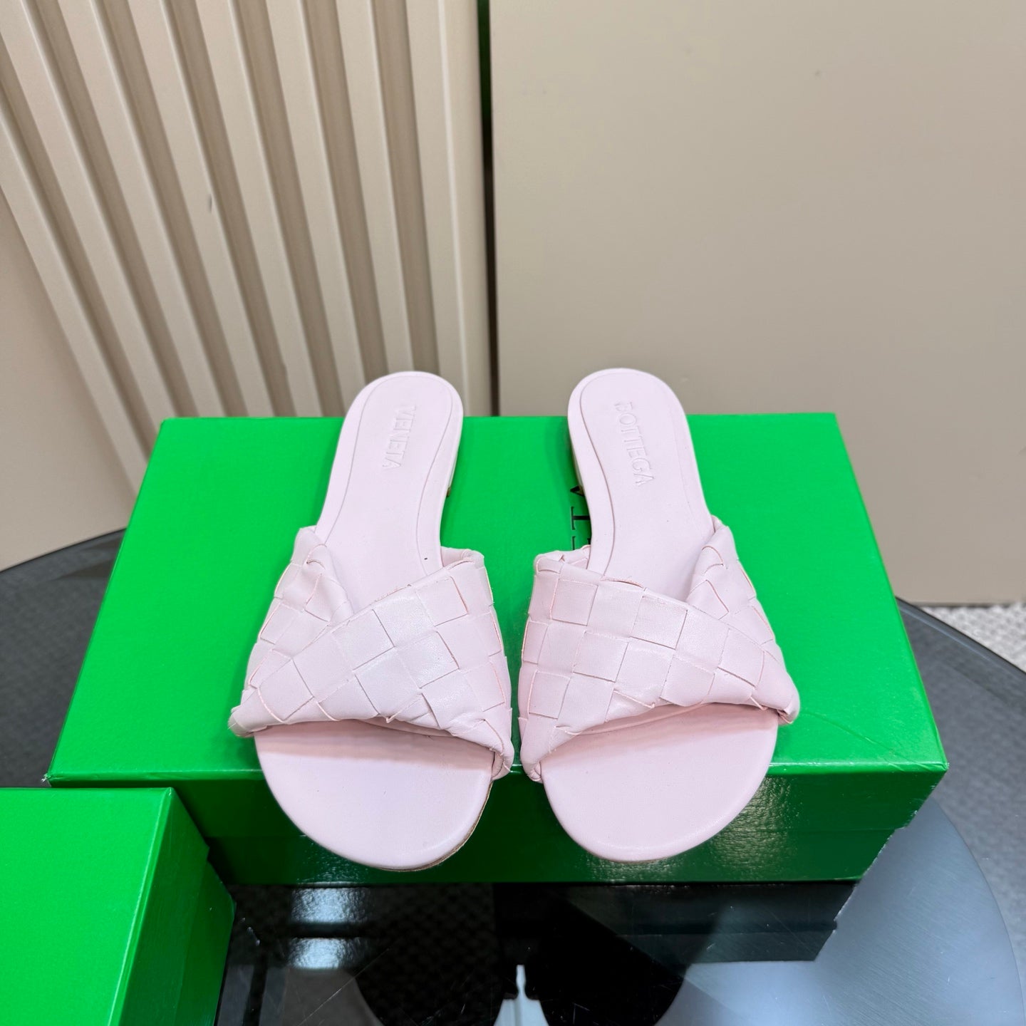 BLINK FLAT MULE IN LIGHT PINK INTRECCIATO LEATHER - 35
