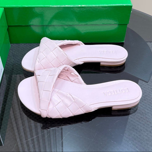 BLINK FLAT MULE IN LIGHT PINK INTRECCIATO LEATHER - 35