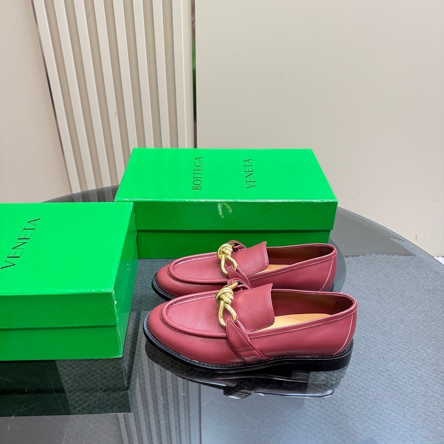 ASTAIRE LOAFER IN BERRY RED CALFSKIN WITH GOLD HARDWARE - 35