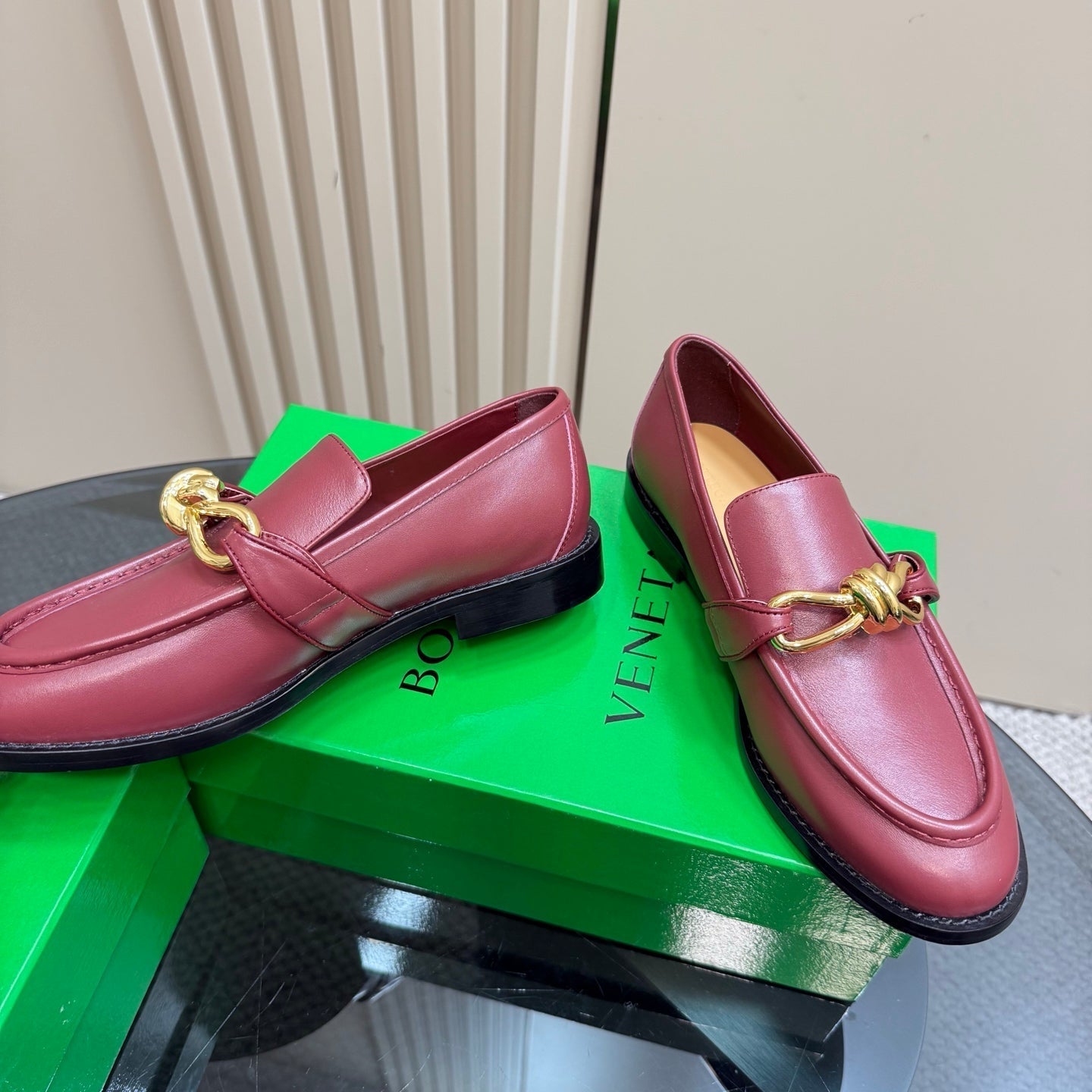 ASTAIRE LOAFER IN BERRY RED CALFSKIN WITH GOLD HARDWARE - 35