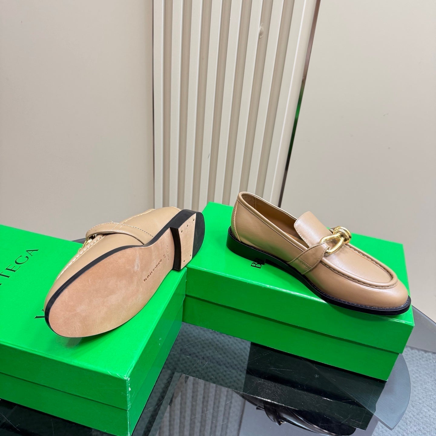 ASTAIRE LOAFER IN LIGHT BROWN CALFSKIN WITH GOLD HARDWARE - 35