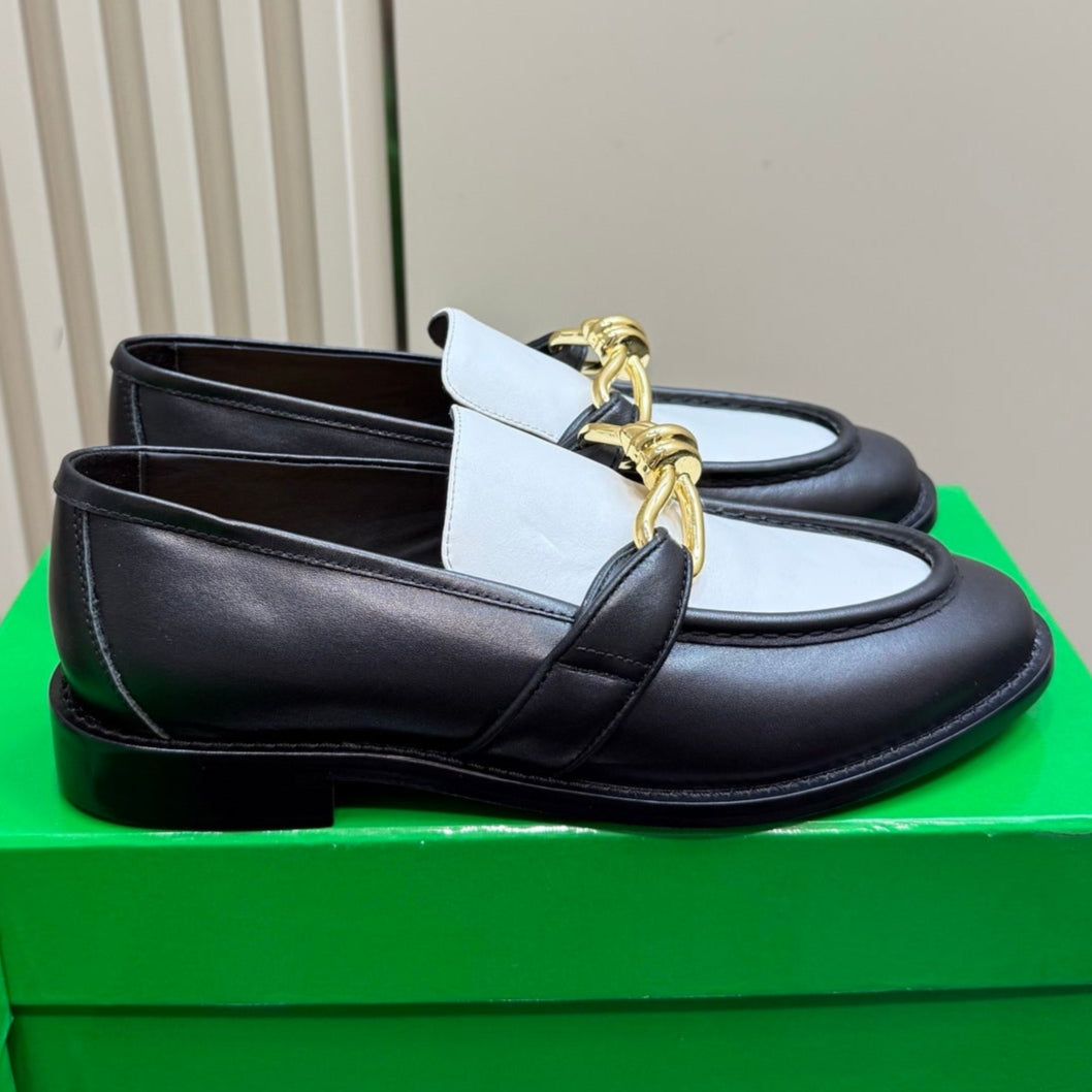 ASTAIRE LOAFER IN WHITE MIX BLACK CALFSKIN WITH GOLD HARDWARE - 35