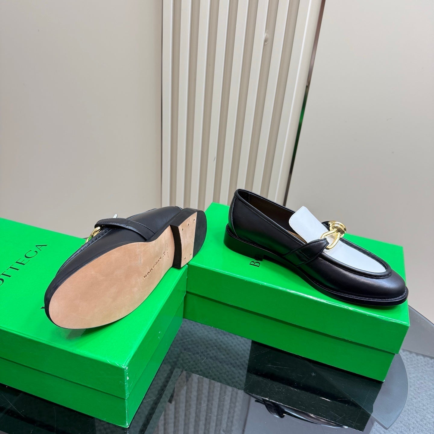 ASTAIRE LOAFER IN WHITE MIX BLACK CALFSKIN WITH GOLD HARDWARE - 35