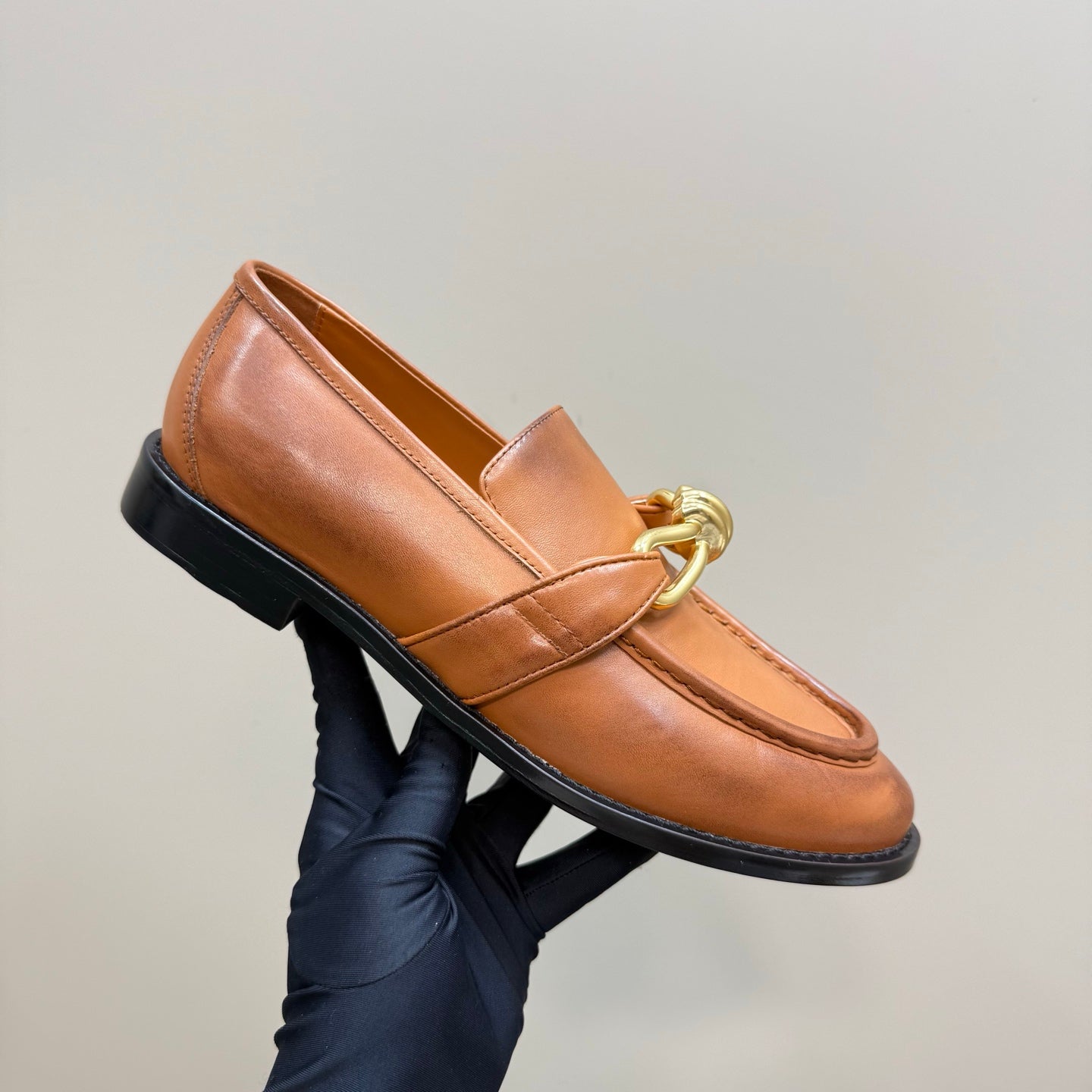 ASTAIRE LOAFER IN CINNAMON BROWN CALFSKIN WITH GOLD HARDWARE - 35
