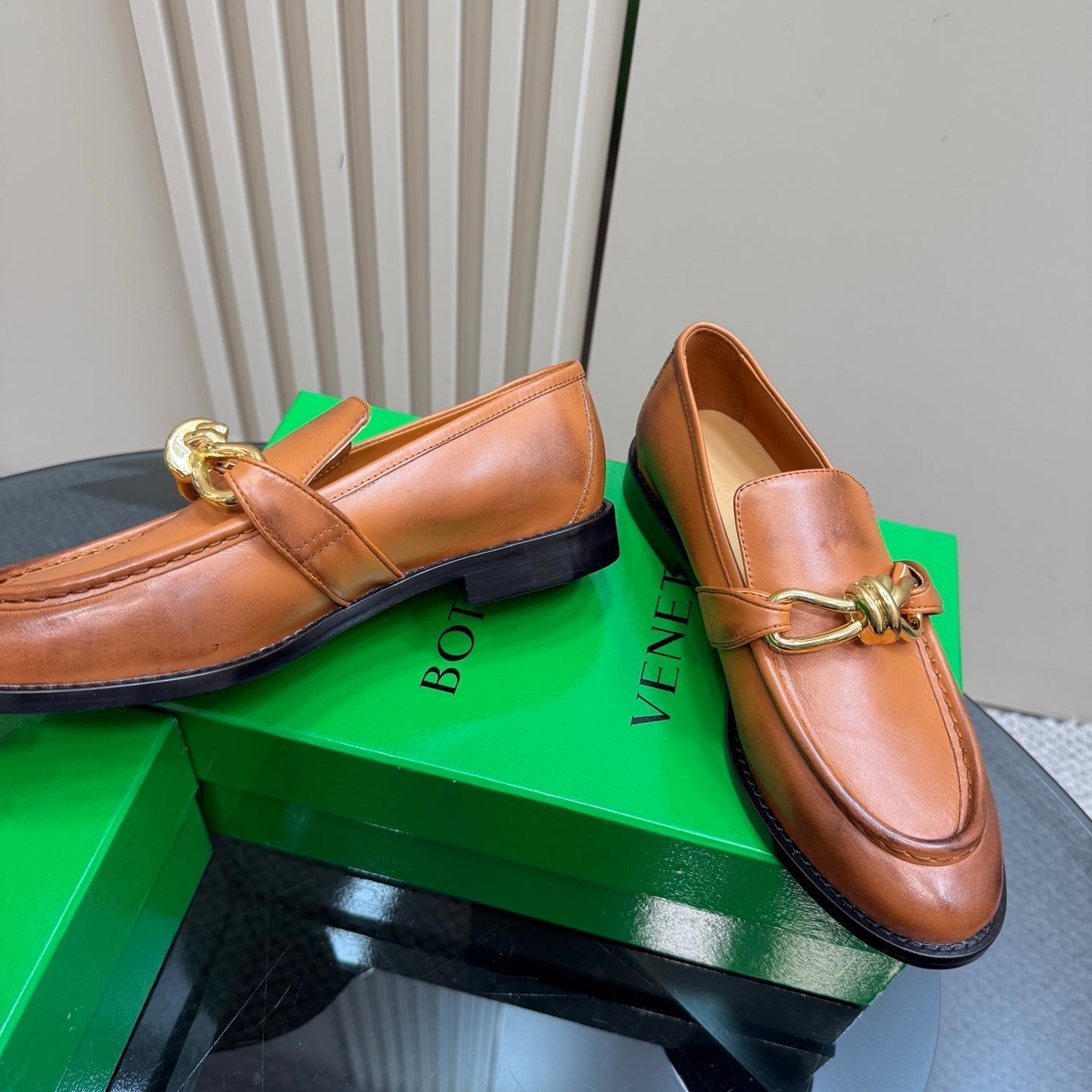 ASTAIRE LOAFER IN CINNAMON BROWN CALFSKIN WITH GOLD HARDWARE - 35