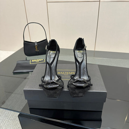 BALMAIN 25S LIPS SANDALS 10 IN BLACK SUEDE - 35