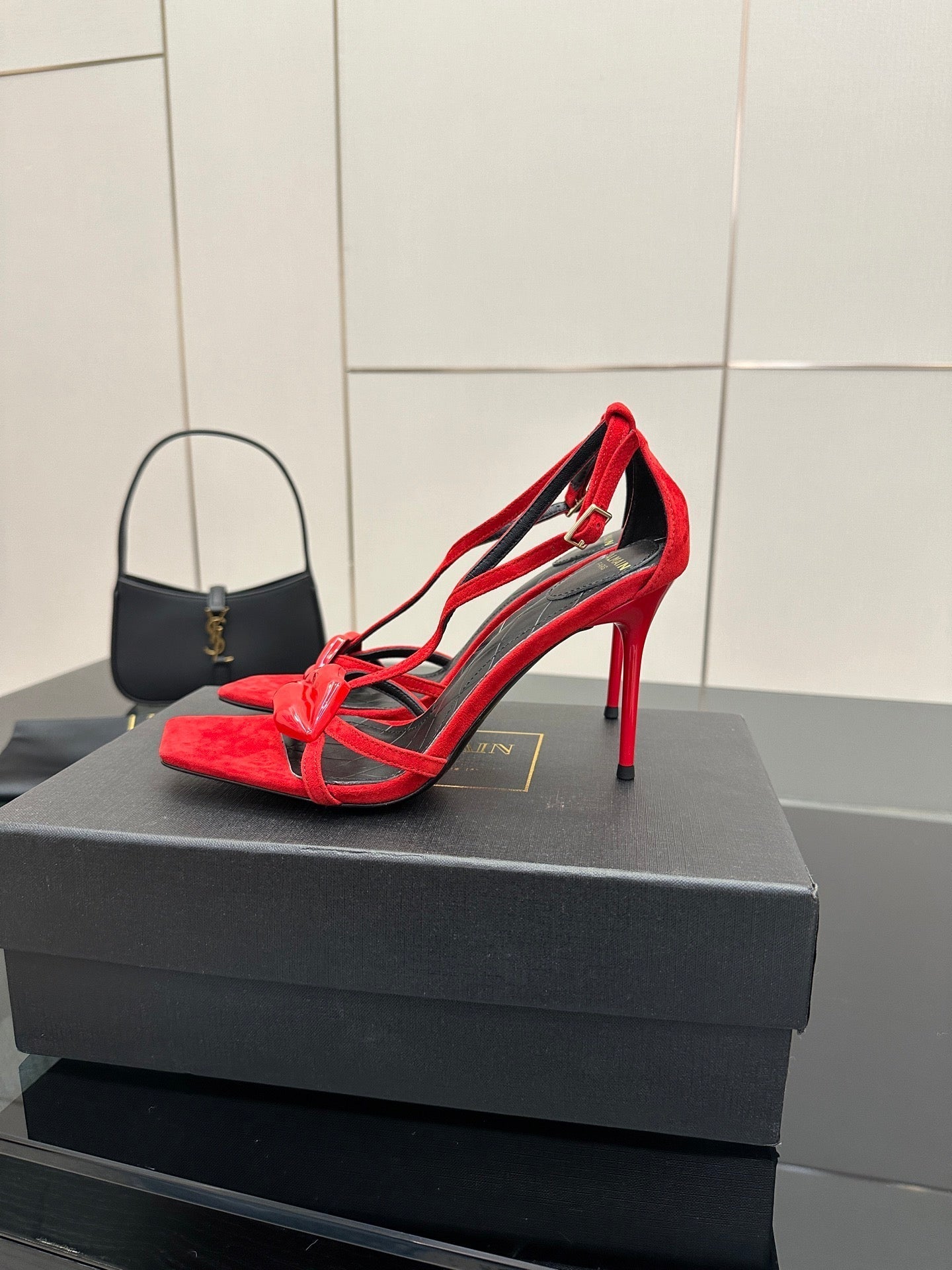 BALMAIN 25S LIPS SANDALS 10 IN CRIMSON RED SUEDE - 35