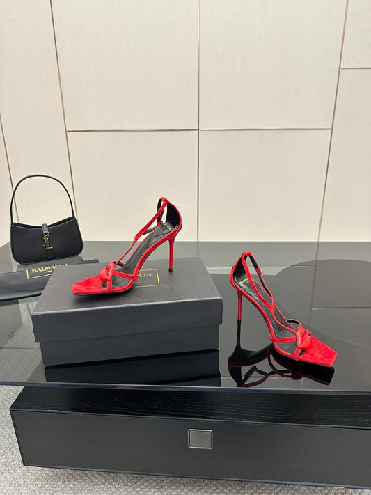 BALMAIN 25S LIPS SANDALS 10 IN CRIMSON RED SUEDE - 35