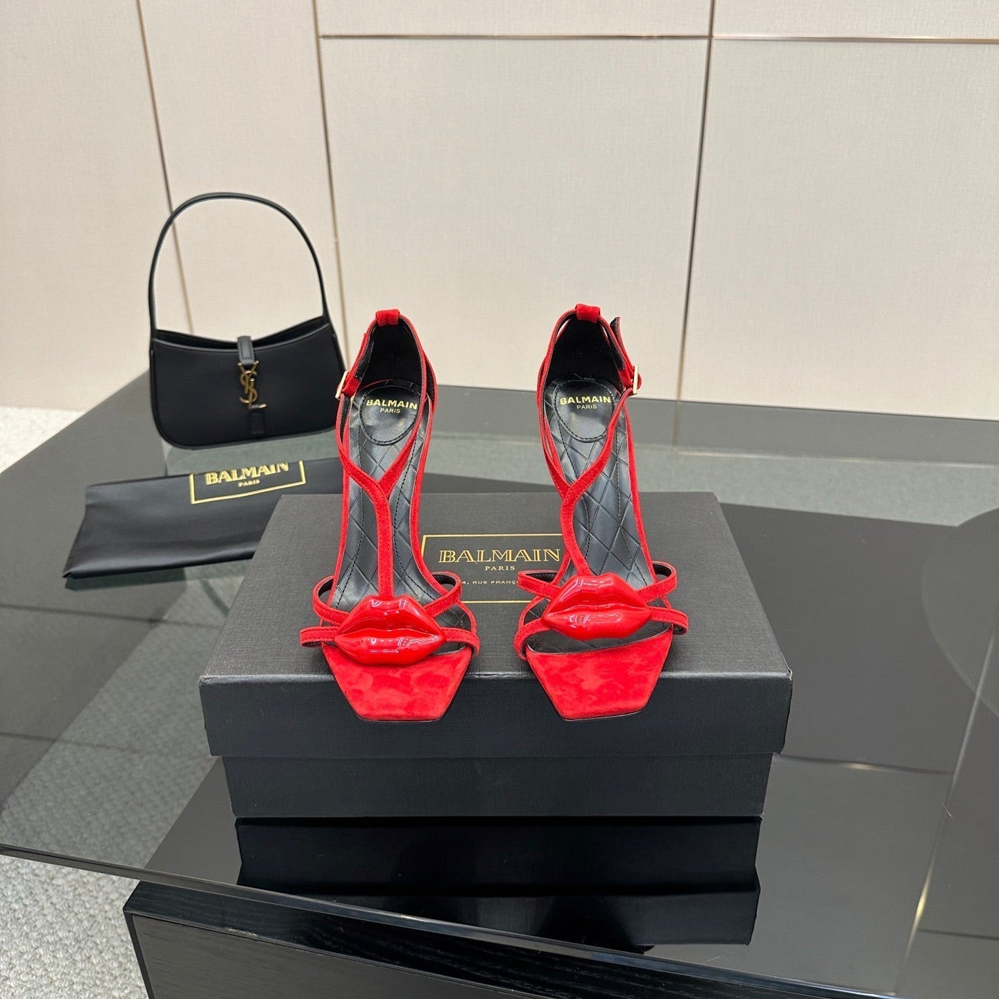BALMAIN 25S LIPS SANDALS 10 IN CRIMSON RED SUEDE - 35