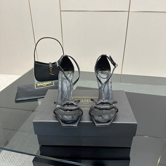 BALMAIN 25S LIPS SANDALS 10 IN BLACK CALFSKIN - 35