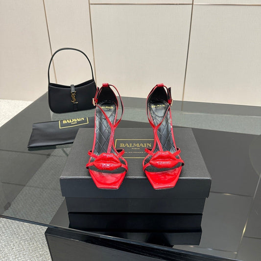 BALMAIN 25S LIPS SANDALS 10 IN CRIMSON RED CALFSKIN - 35