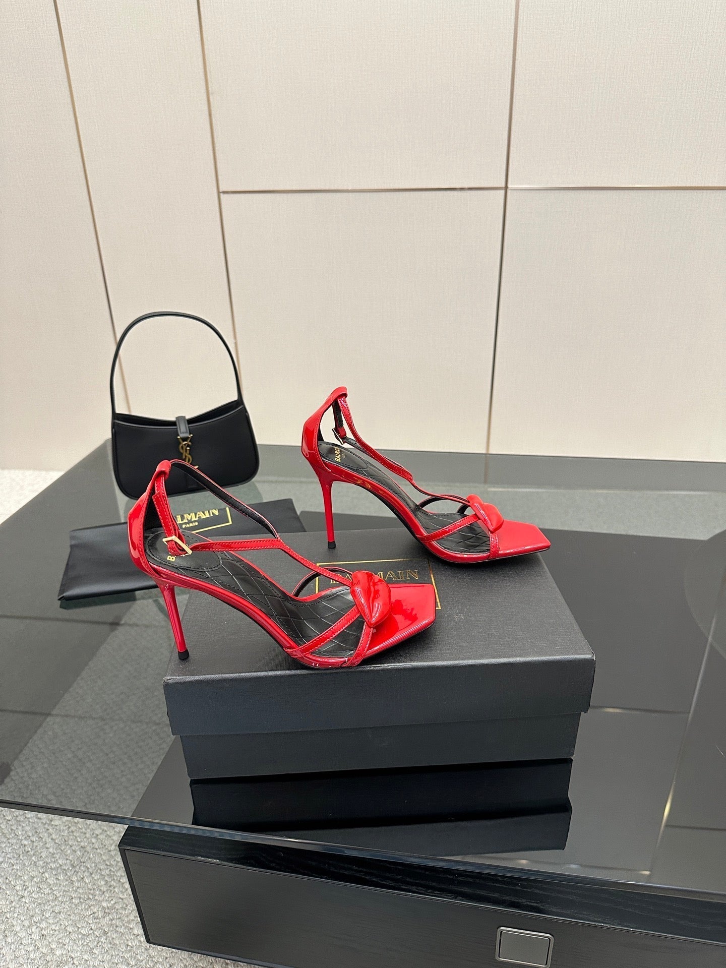 BALMAIN 25S LIPS SANDALS 10 IN CRIMSON RED CALFSKIN - 35