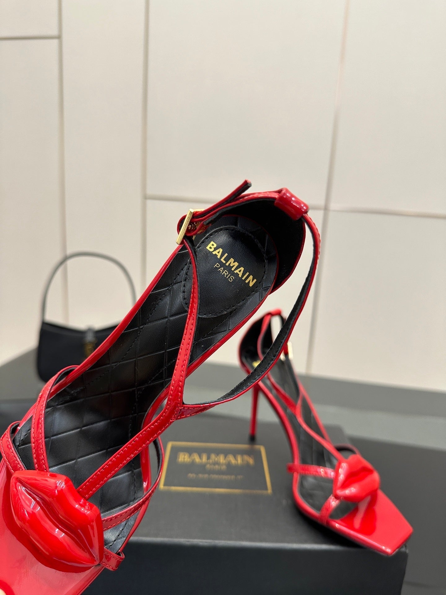 BALMAIN 25S LIPS SANDALS 10 IN CRIMSON RED CALFSKIN - 35