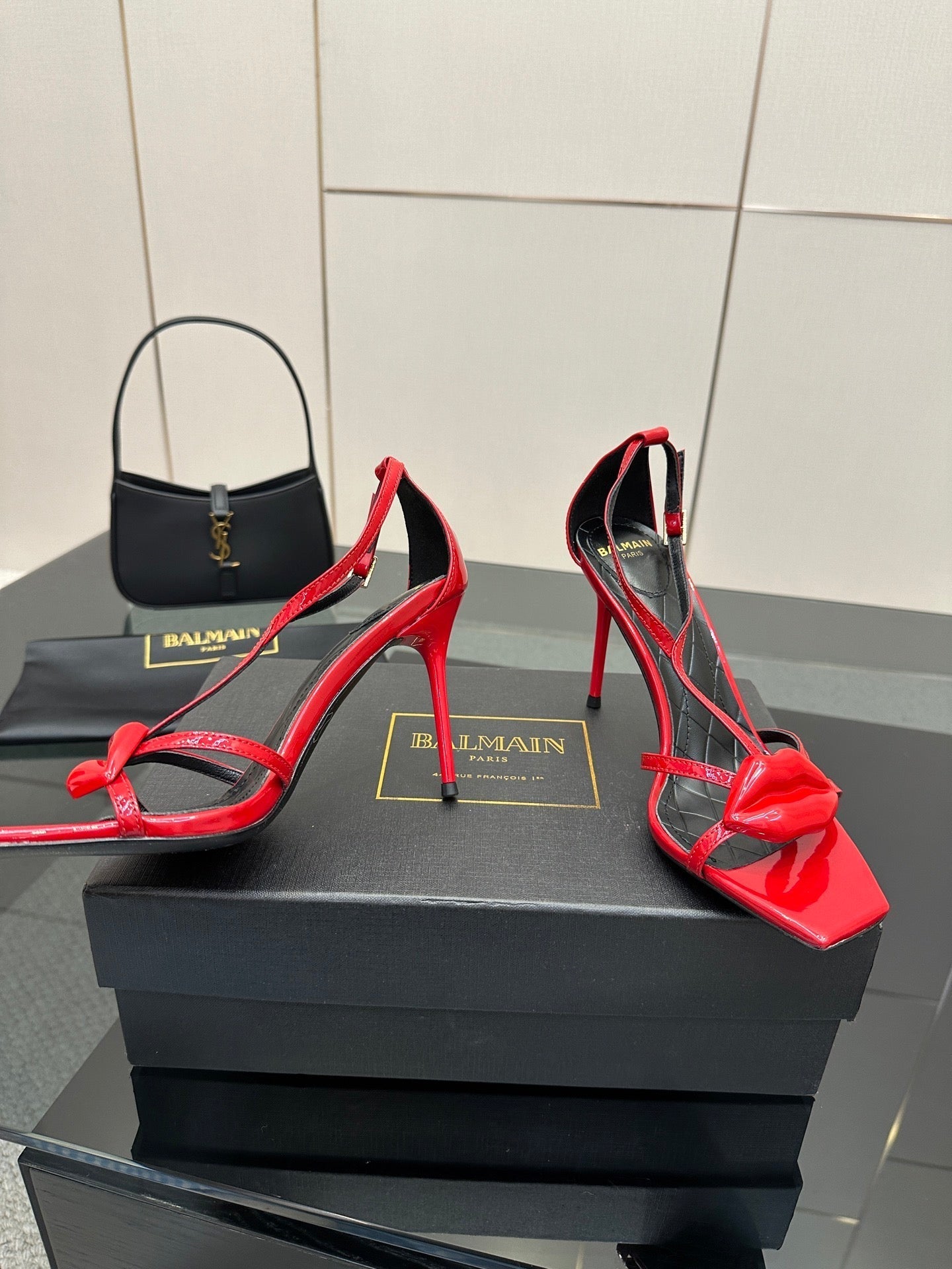 BALMAIN 25S LIPS SANDALS 10 IN CRIMSON RED CALFSKIN - 35