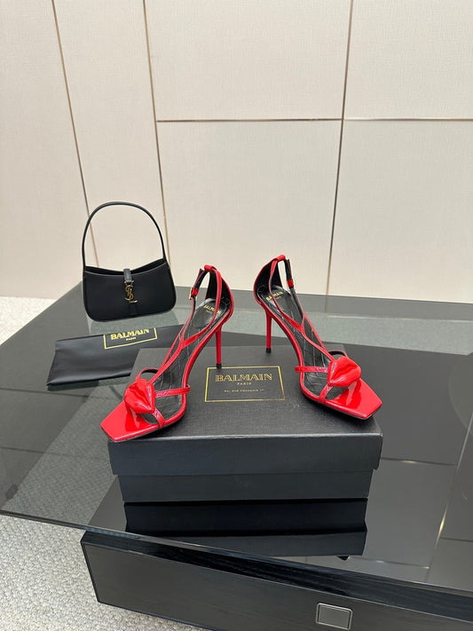 BALMAIN 25S LIPS SANDALS 10 IN CRIMSON RED CALFSKIN - 35