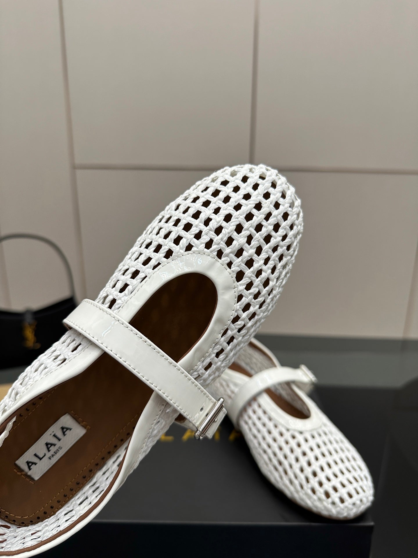 ALAIA MARY JANE FLAT 25S IN WHITE WOVEN MESH - 34
