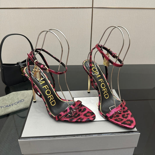TOM FORD 26S HEELED SANDALS 100 MM IN LEOPARD PRINT CALFSKIN STYLE 5