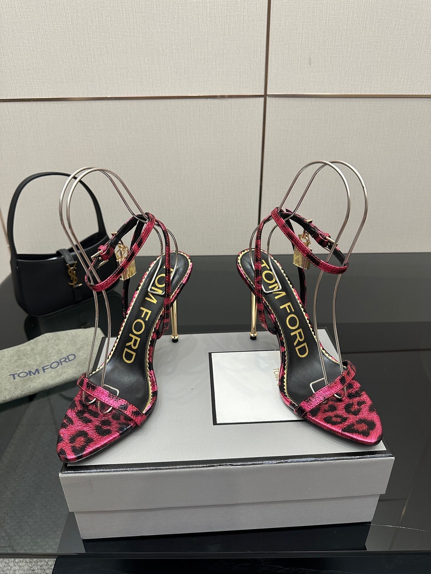 TOM FORD 26S HEELED SANDALS 100 MM IN LEOPARD PRINT CALFSKIN STYLE 5