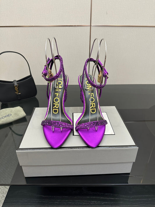 Жіночі босоніжки TOM FORD 26S на підборах 100 мм з фіолетової шкіри теляти