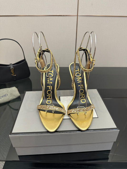 БОСОНІЖКИ TOM FORD 26S НА ПІДБОРАХ 100 ММ ЗІ ШКІРИ ТЕЛЯТИ МЕТАЛІК ЗОЛОТОГО КОЛЬОРУ