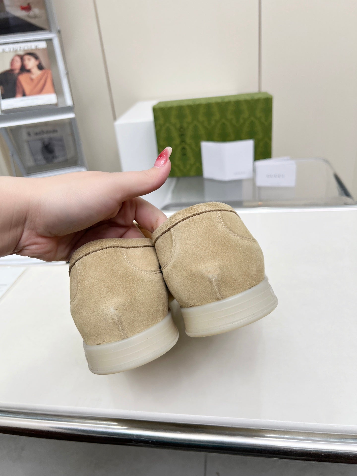 LOAFERS WITH SILVER HARDWARE IN BEIGE SUEDE - 39