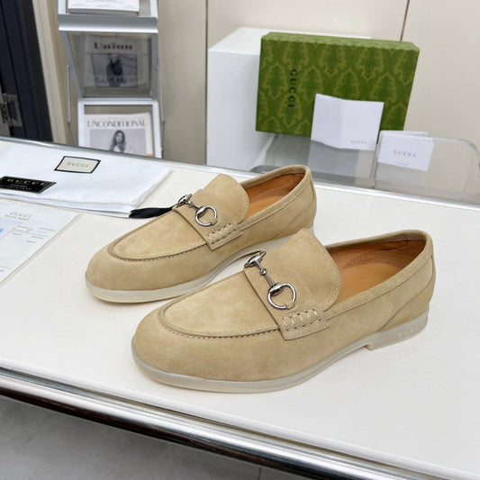 LOAFERS WITH SILVER HARDWARE IN BEIGE SUEDE - 39