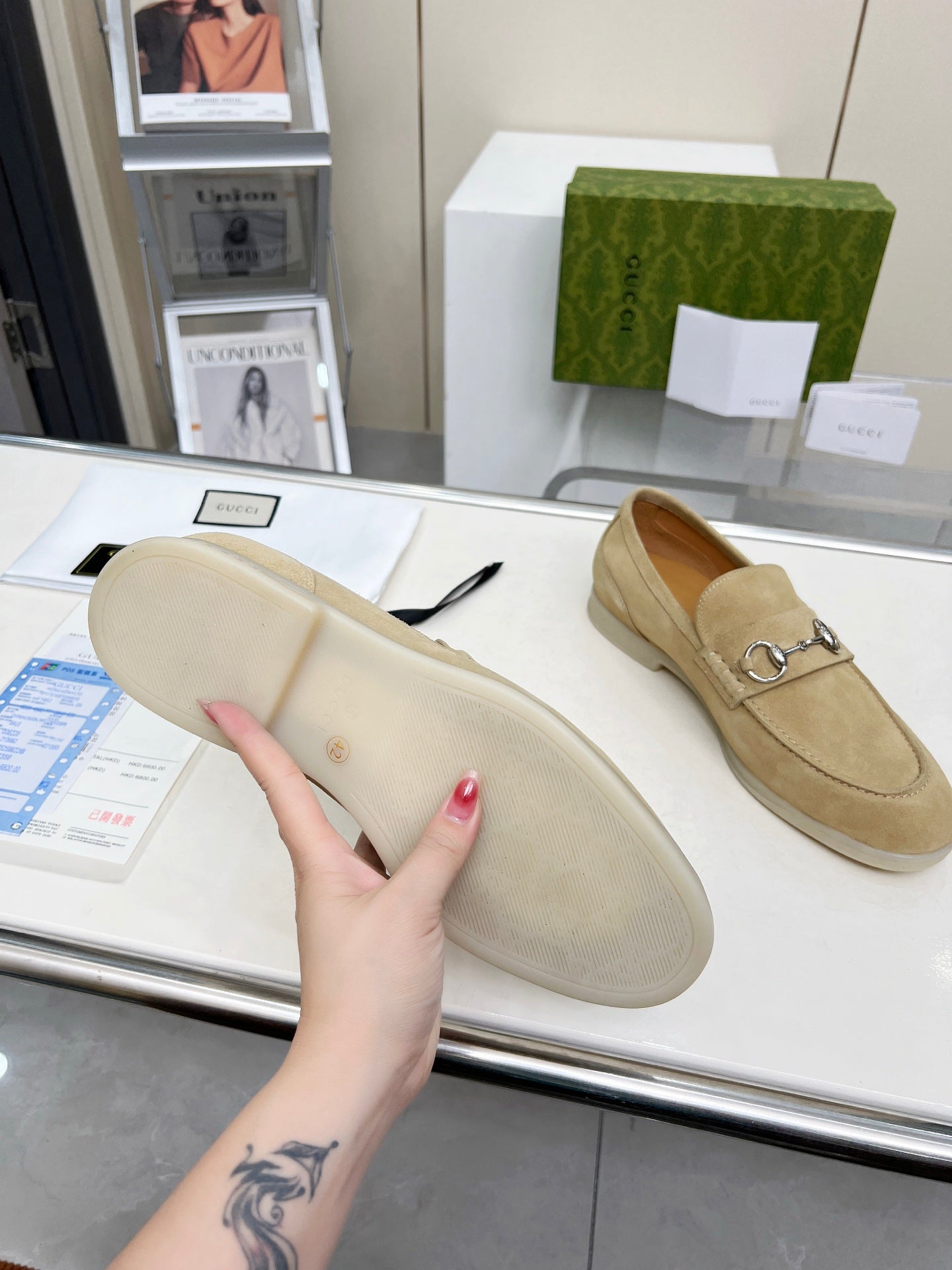 LOAFERS WITH SILVER HARDWARE IN BEIGE SUEDE - 39