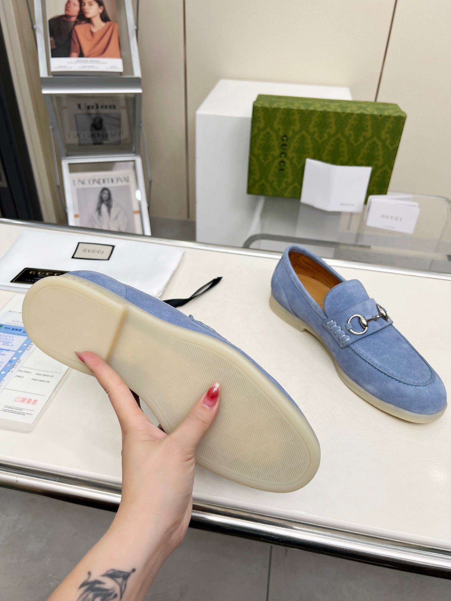 LOAFERS WITH SILVER HARDWARE IN CORNFLOWER BLUE SUEDE - 39