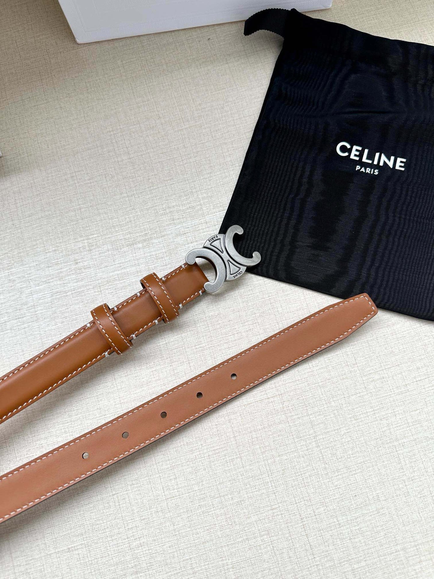 CELINE 25S BELT TRIOMPHE TAURILLON 25MM IN CARAMEL CALFSKIN 557499 - 26 - 28