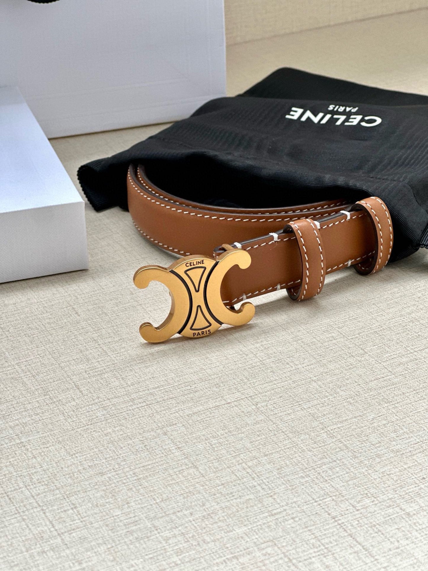 CELINE 25S BELT TRIOMPHE TAURILLON 25MM IN CARAMEL CALFSKIN 557498 - 26 - 28