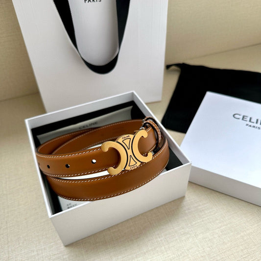 CELINE 25S BELT TRIOMPHE TAURILLON 25MM IN CARAMEL CALFSKIN 557498 - 26 - 28